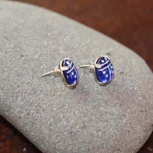 Blue Lady Bug Post Earrings